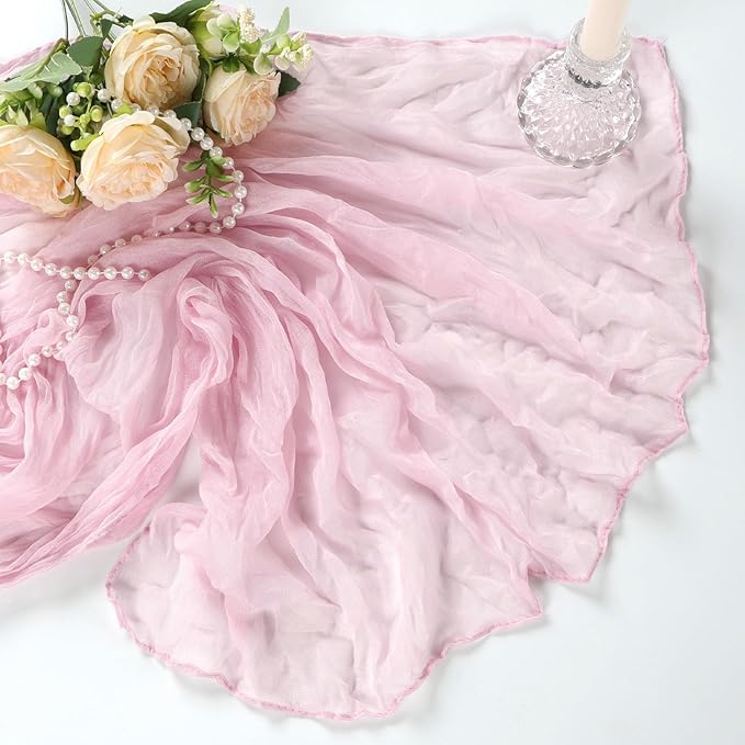 6 Pack Pink Table Runner Cheesecloth 10Ft Spring Gauze Cheese Cloth Table Runner 35x120 Inch Boho Rustic Sheer Fabric for Holiday Party Decor Baby Shower Wedding Home Decorations