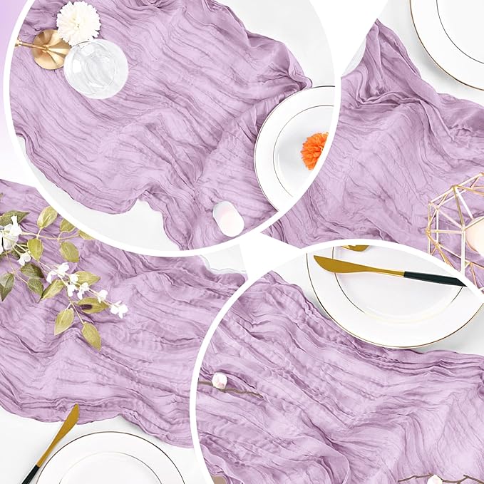16 Pack Lavender Cheesecloth Table Runner 20 x 120 inch Gauze Table Runners 10 FT Long,Semi Sheer Boho Cheese Cloth Fabric Table Runner Bulk for Wedding,Party,Baby Shower,Bridal Shower Decoration