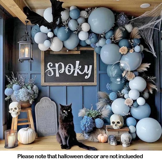 Dusty Blue White Balloon Arch Kit Double Stuffed Pastel Slate Blue White Matte Latex Balloon Garland for Baby Shower Birthday Bridal Wedding Mothers Day Party