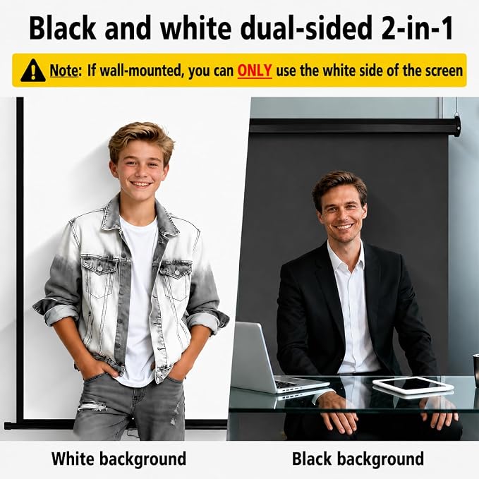 Retractable White Photography Backdrop Screen, 36 x 56 Inch Pull-Down PVC Photo Background, Auto-Lock Backdrop for Product Photography, Headshots, ID Photos & Live Streaming