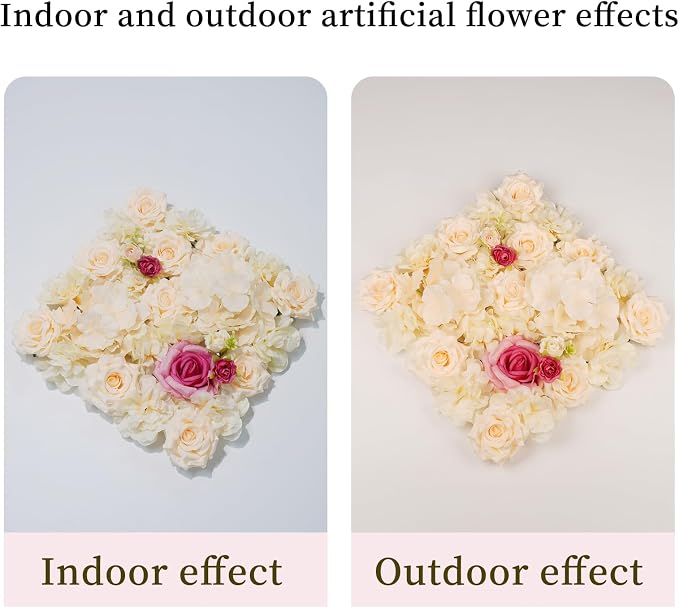 3D Flower Wall Backdrop - 12Pcs 15×15 Inch Artificial Rose Panels Champagne & Red Silk Floral Decor for Home Party Wedding Anniversary Birthday Photographic Studio Background & Decorative Fences