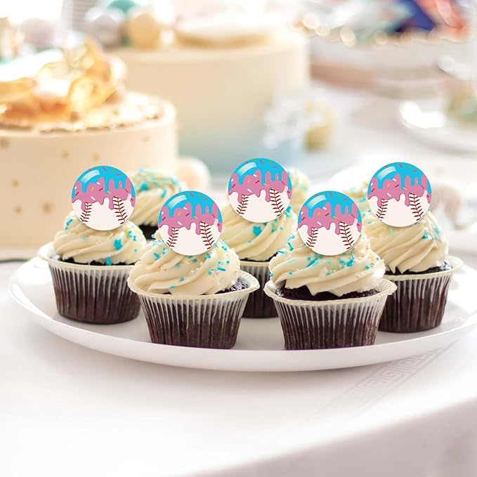 Kenning 48pcs Resin Baseball Drip Ice Cream Cupcake Ring Toppers Baseball Sport Cupcake Topper Rings for Sports Ball Theme Baby Shower Birthday Party Cake Decoration Supplies