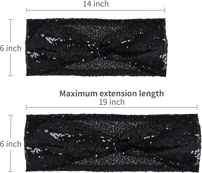 Eternal Beauty Set of 10 Black Chair Sashes Band Bows Sequin Chair Sashes for Wedding Cover Decorations