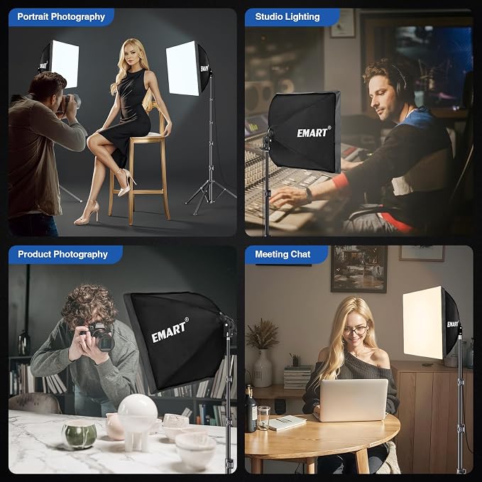 EMART 10x7ft Backdrop Stand +16"X16" Softbox Lighting Kit 3000K-6000K 85W LED Bulb