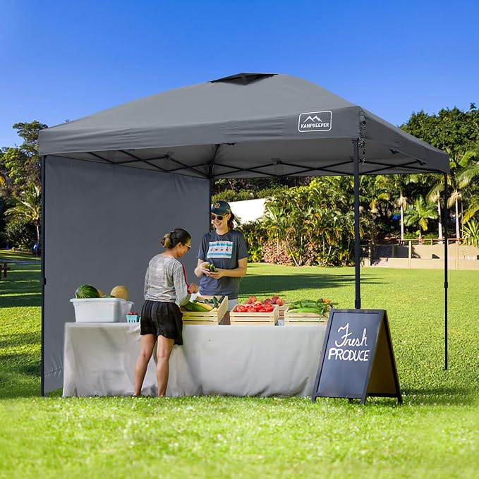 KAMPKEEPER 10x10 Pop-Up Canopy Tent, Waterproof, Portable Shade with Side Walls, Adjustable Instant Outdoor Shelter for Camping, Backyard, and Events, Grey