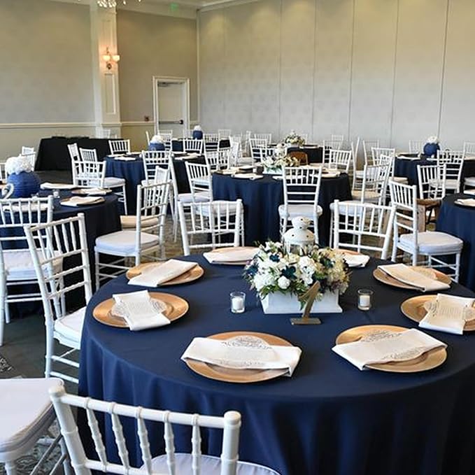 10 Pack Navy Blue Round Tablecloths 90 Inch, Polyester Round Table Cloth Circle Bulk Linen Washable Table Cloth Stain and Wrinkle Resistant Circle Table Cover for Wedding Party Dining Banquet