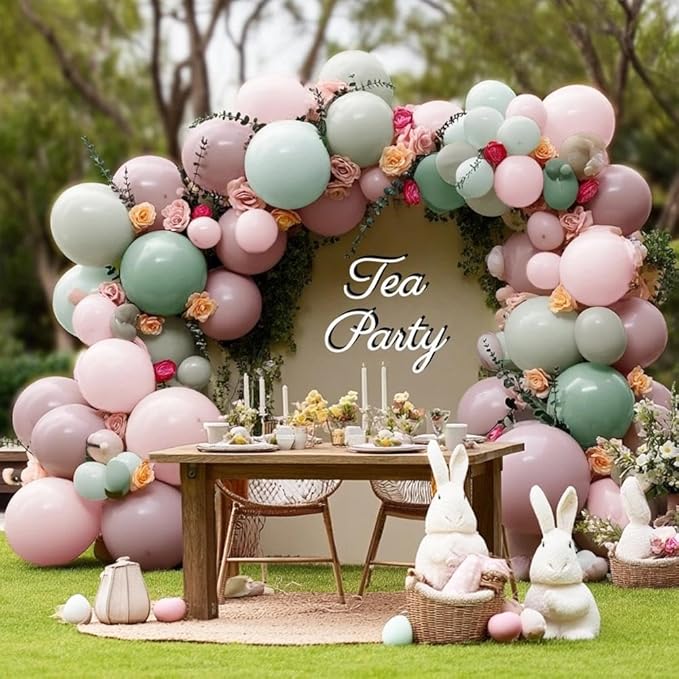Pink Green Balloon Arch with Artificial Flowers Double Stuffed Dusty Light Pink Sage Green Balloon Garland Kit Eucalyptus Leaves for Baby Bloom Birthday Bridal Shower Mother's Day Party Decorations