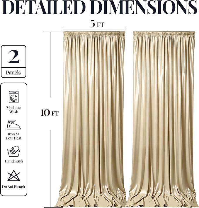 10x10ft Champagne Beige Glitter Backdrop Curtain for Parties, Wrinkle Free Satin Photo Backdrop Drapes 2 Panels Shimmer Back Drop Cloth for Wedding Birthday Baby Shower Photography Background Decor