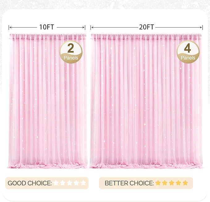 10x8ft Baby Pink Tulle Backdrop Curtain with Lights String for Parites, Sheer Photo Backdrop Curtains with Lights for Wedding Backdrop Ceremony Reception Bridal Shower Baby Shower Birthday Party