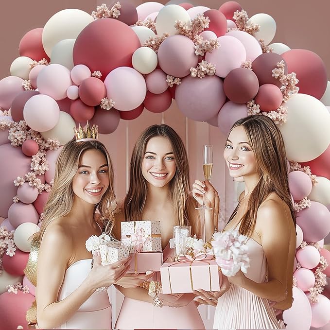 Dusty Rose Pink Balloon Arch Kit, Double Stuffed Pastel Light Pink Balloons With Peach Blush Beige Light Muave Balloon for Birthday Wedding Graduation Party Decorations