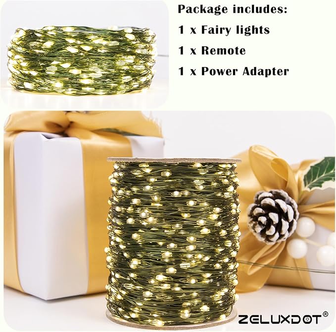 Fairy Lights Plug in,200FT 600LEDs Waterproof Led String Lights,8 Modes Remote Twinkle Light for Outdoor Indoor Christmas Wedding Birthday Garden Party Decorations,Green Wire,Warm White