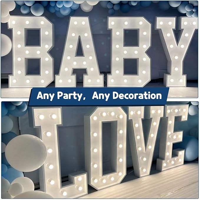 Marquee Letters 4 Feet Tall Large Light Up Letters Baby Shower Decorations Wedding Engagement Proposal White Party Decorations Marry Me Sign Big Cardboard Backdrop A