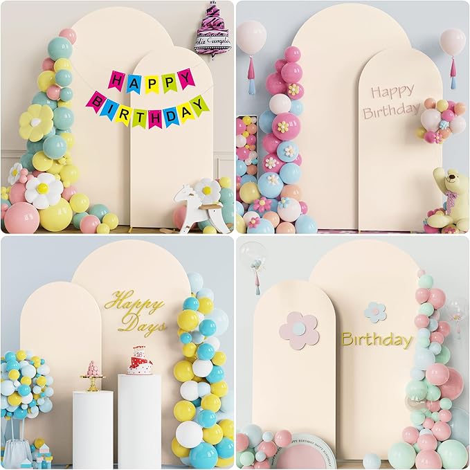 Wokceer Wedding Arch Backdrop Cover 7.2FT, 6FT Spandex Fitted Wedding Arch Stand Covers 2 Set Round Top Chiara Backdrop Stands Cover for Birthday Party Ceremony Banquet Decoration Beige