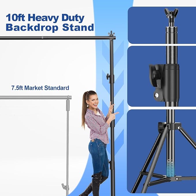 12 x 10ft Photo Video Studio Heavy Duty Backdrop Stand, Adjustable Photography Background Support Systemt Kit with Shock-Proof Spring, 2 Sandbags, Carrying Bag, 6 Clamps