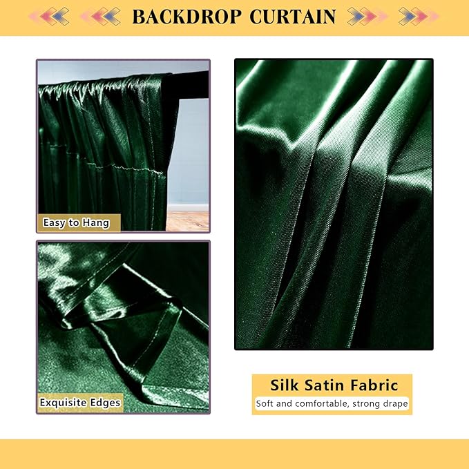 10x10ft Emerald Green Backdrop Curtains Green Drapes for Backdrops Satin Photo Backdrop Drapes for Christmas Decor Hoilday Props TAYBSDJ049