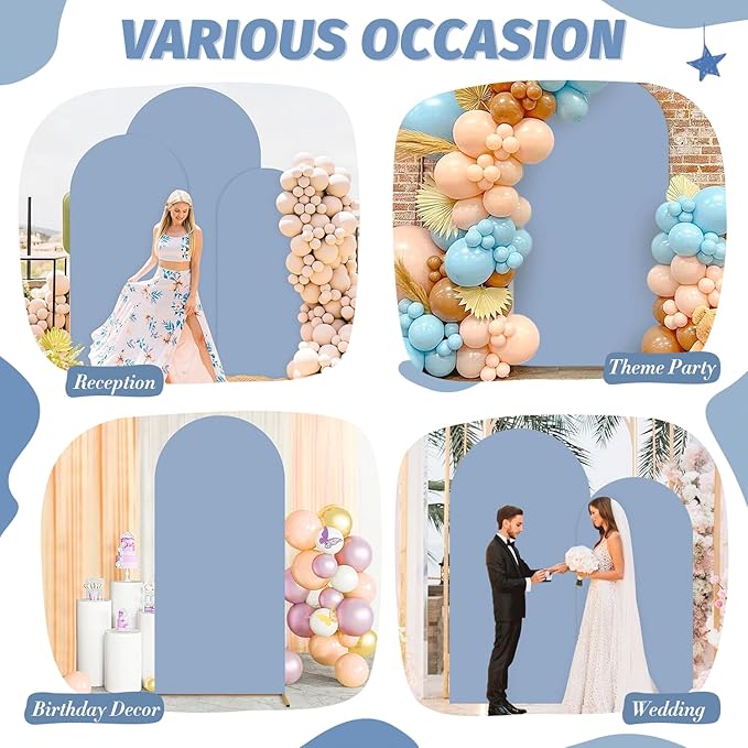 MODFUNS Dusty Blue Arch Cover 4x7.2ft Spandex Arch Backdrop Cover Fitted Arch Stand Covers 2-Sided Arch Covers Stretchy Backdrop Romantic Arches Covering for Wedding Birthday Party Decoration