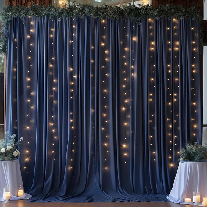 40ftx10ft Wrinkle Free Navy Blue Backdrop Curtains for Parties, Thick Polyester Backdrop Drapse 8 Panels 5x10ft for Weddings Birthday Photography Background Curtains
