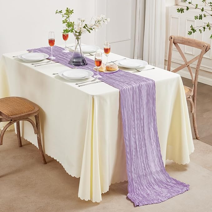 6 Pack Purple Mother’s Day Cheesecloth Table Runner 10FT Long Spring Boho Gauze Table Runner Rustic Sheer Runner for Wedding Bridal Baby Shower Birthday Party Table Decor Home Easter Decorations