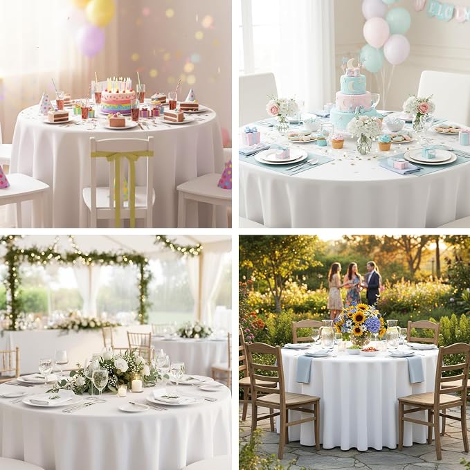 Fixwal 2 Pack White 120 Inch Round Tablecloths, Reusable Heavy Duty Washable Polyester Table Covers for Wedding, Party, Birthday, Outdoor, Picnic, Camping