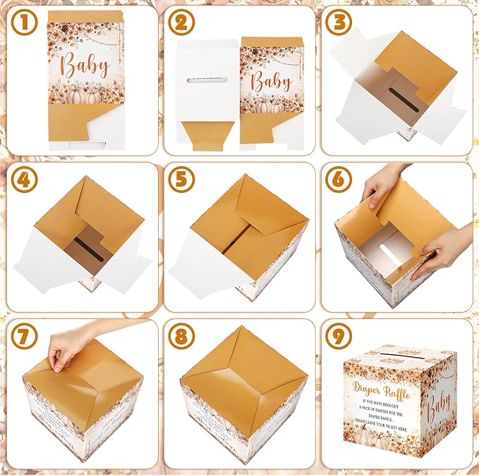 Teling 51 Pieces Diaper Raffle Tickets with Card Box Baby Shower Decorations Gender Reveal Holder Box for Girl Boy Diaper Raffle Party (Falling in Love with Baby Style)