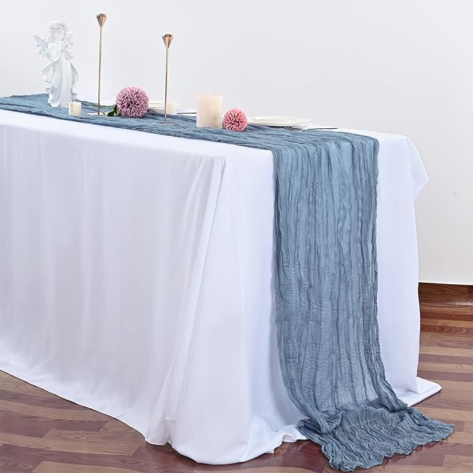 10 Pcs Dusty Blue Cheesecloth Table Runner 10FT, Gauze Table Runner for Wedding Reception Sheer Bridal Shower Birthday Party Boho Table Decoration, Rustic Romantic Wedding Runner