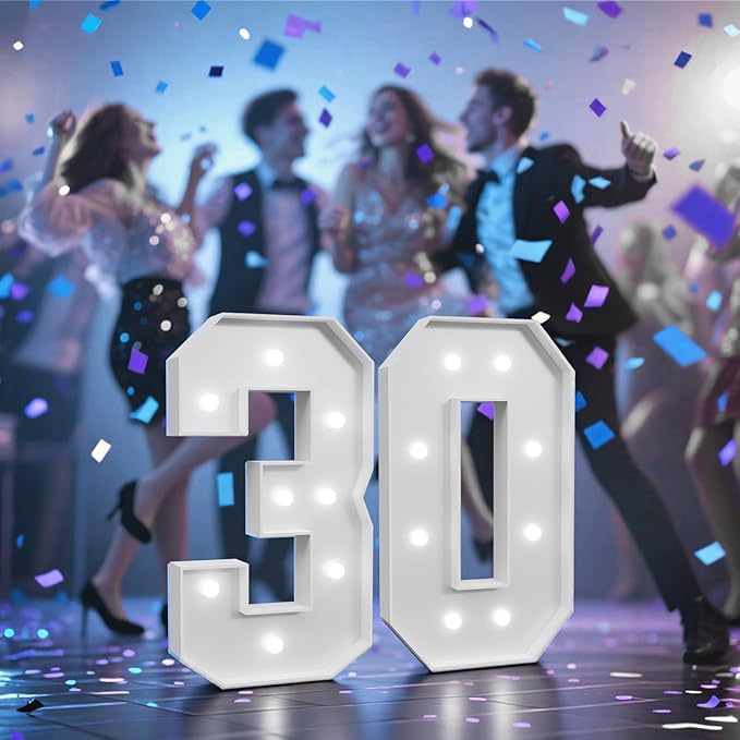 3FT Marquee Numbers 30 with Lights, Large Light Up Numbers Sign for 30th Birthday Party Decorations, Anniversary Celebration Backdrop Decor for Women and Men