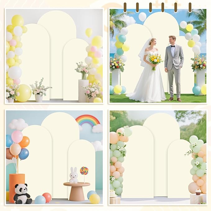 MODFUNS Spanex Arch Cover Set 6&6.6&7.2ft Ivory Arch Backdrop Cover Set of 3 Fitted Arched Stand Covers Double Sided Chiara Backdrop Covers for Wedding Reception Baby Shower Decor