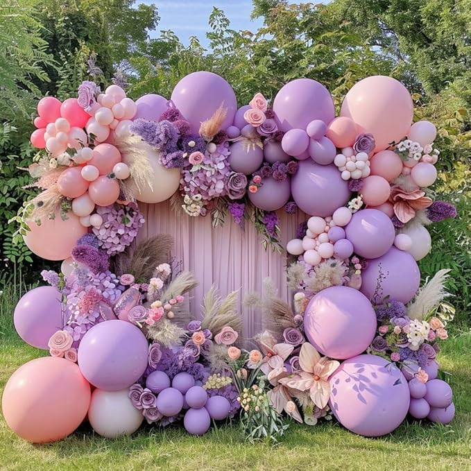 Purple Balloon Garland Double Stuffed Lavender Lilac Macaron Balloons Different Sizes 18/12/5 Inch Latex Pastel Balloons Arch Kit for Birthday Wedding Baby Shower Butterfly Princess Party Decoration