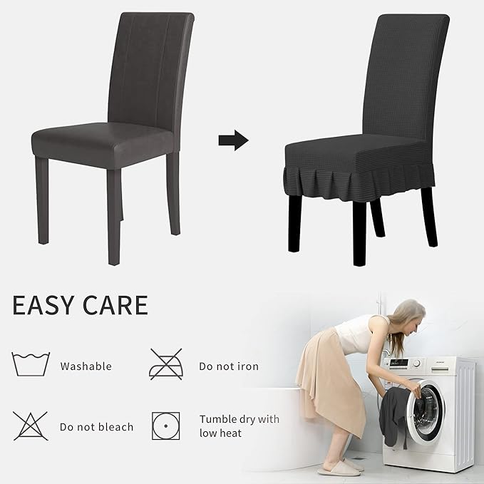 Easy-Going Dining Chair Covers Stretch Parsons Chair Slipcover with Skirt Chair Covers for Dining Room Restaurant Banquet (4 PCS, Dark Gray)