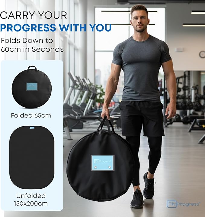 Black Fitness Photo Backdrop with Adjustable Tripod Stand, Collapsible Background for Bodybuilding Posing, Progress Photos, Gym Content & Coaching Check-Ins (Backdrop and Tripod Stand)