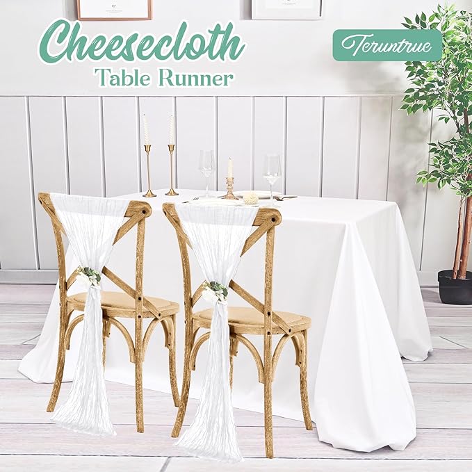 6 Pack White Table Runner 10FT Long Cheesecloth Table Runner Cheese Cloth Gauze for Wedding Party Birthday Decoration-White