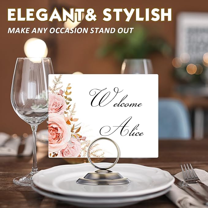 MotiMind 24 Pcs Table Number Holders-Metal Place Card Holders Table Number Stands Tabletop Sign Stands for Photos, Menu, Memo, Notes, Wedding, Restaurant, Banquet, Birthday(Bronze)
