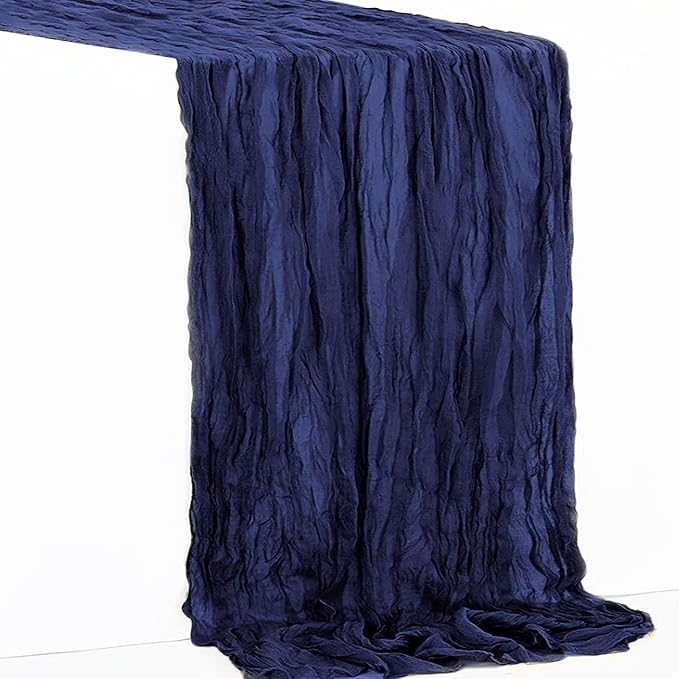 1 Pack Navy Blue Cheesecloth Table Runner 35x120 Inch 10Ft Rustic Gauze Cheese Cloth Table Runner Sheer Cheesecloth Table Runners for Wedding Party Bridal Shower Decoration