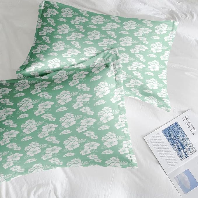 Pamnest Comforter Set Twin Size, Hibiscus Surf Floral Soft 2 Pcs Bedding for Kids and Adults, Hawaiian Hawaii Flower Comforter Set with Pillowcase, for Bedroom Bed Decor