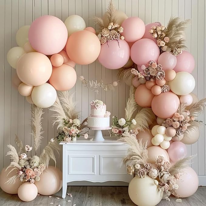 Pastel Pink White Balloon Arch Double Stuffed Light Pink Blush Ivory Beige Balloon Garland Kit Peach Cream Balloons for Birthday Baby Shower Wedding Valentine Engagement Bridal Boho Party Decor