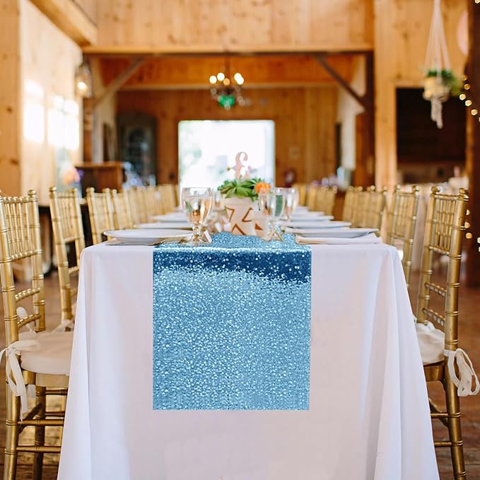 10 Packs 12 x 72 inches Blue Sequin Table Runner, Glitter Runner for Birthday Party Supplies Wedding Holiday Celebration Baby Shower Engagement Anniversary Decor