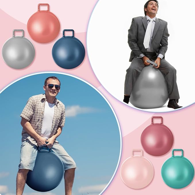 Lewtemi 6 Pcs Hopper Ball for Adults 32 Inch Jumping Hopping Inflatable Bouncing Ball with Handle and Air Pump for Indoor Outdoor Games Sport Exercise Fun Easter Basket Stuffers Gifts (Boho Color)