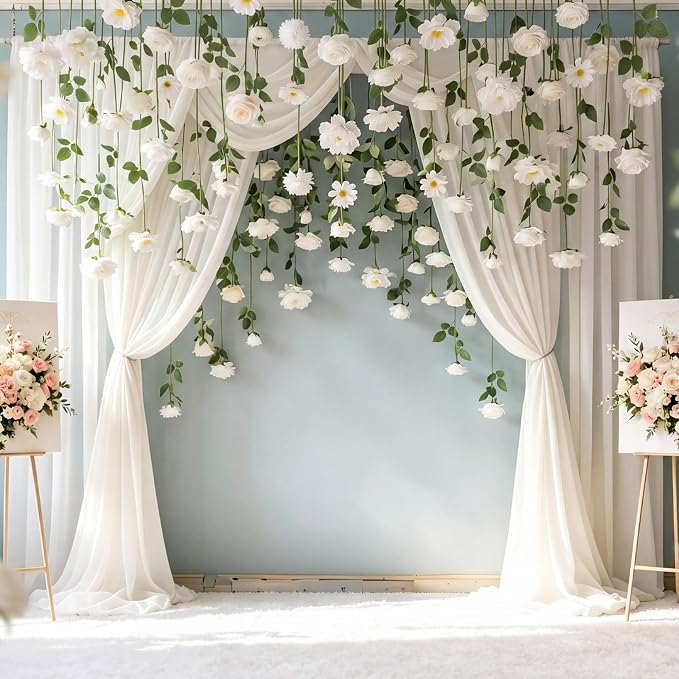 Lyrow 120 Pack White Artificial Flower Hanging Ornaments White Rose Floating Garland Floral Minimalist Boho Wedding Proposal Anniversary French Cream Farmhouse Ceiling Garland Table Decor DIY Craft