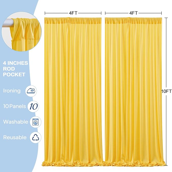 10 Panels Yellow Backdrop Curtains - Wrinkle Free Fabric Backdrop Curtain for Photoshoot, 10FT Wedding Party Photo Backdrop Drapes for Birthday Baby Shower Photography Stage Background Decorations