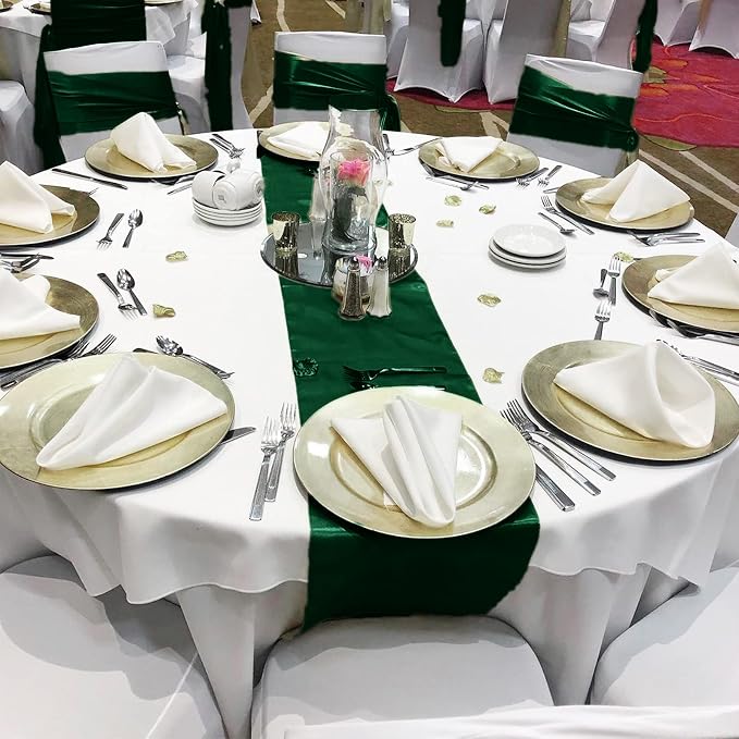 24 Pack Forest Green Satin Table Runners 12 x 108 Inch Long Table Runners for Rectangle Round Tables,Smooth Table Runner for Wedding, Birthday Party Banquets Graduation Engagements Decoration