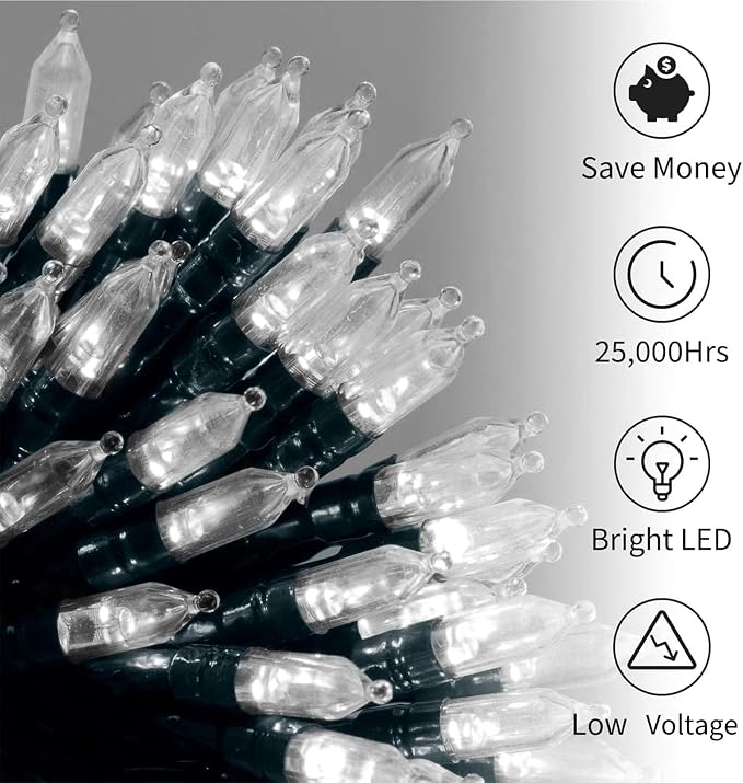 Brightown Battery Operated Christmas Lights 2 Pack 18 Feet 50 LED Clear Mini String Lights with 8 Modes Waterproof Tree Lights for Xmas Outdoor Indoor Holiday Party Garden Decor, Pure White