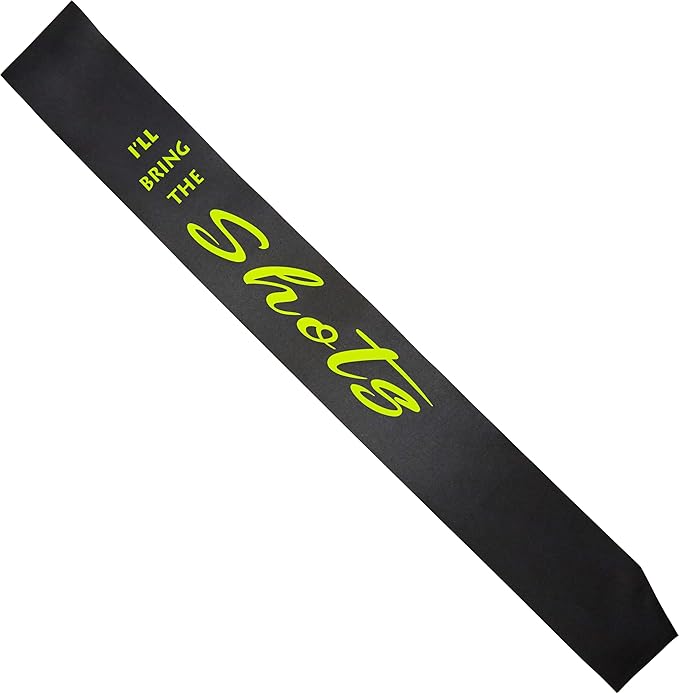 Funky Junque Bridal Sash Bachelorette Party Bridal Shower Gift - I'll Bring The - Shots (Black/Neon Lime)