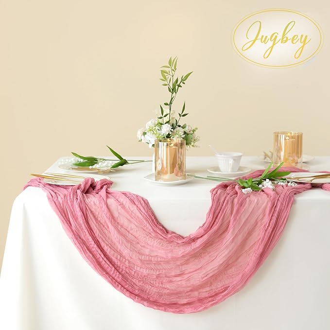 12 Pack Cheesecloth Table Runner 10ft Boho Rustic Gauze Cheese Cloth Table Runner for Wedding Party Bridal Baby Shower Birthday Reception Feasts Ceremoy Table Decorations(Dusty Rose)