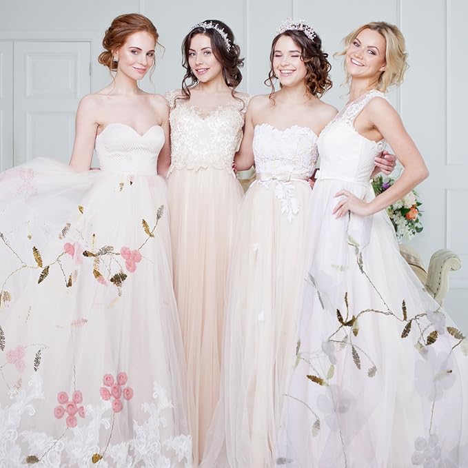MECCANIXITY 1 Yard Tulle Fabric 35"x51" 3D Flower Embroidery Mesh Lace Fabric for DIY Handmade Clothing Wedding Dress Skirt Home Curtain Decoration, Green White