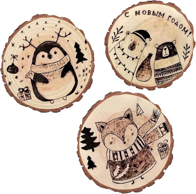 PINGEUI 6 Piece 9-10 Inch Natural Wood Slices, Unfinished Natural Wood Tree Slices with Bark, Large Round Tree Wood Discs Wooden Circles Tree Bark Slice for Crafts