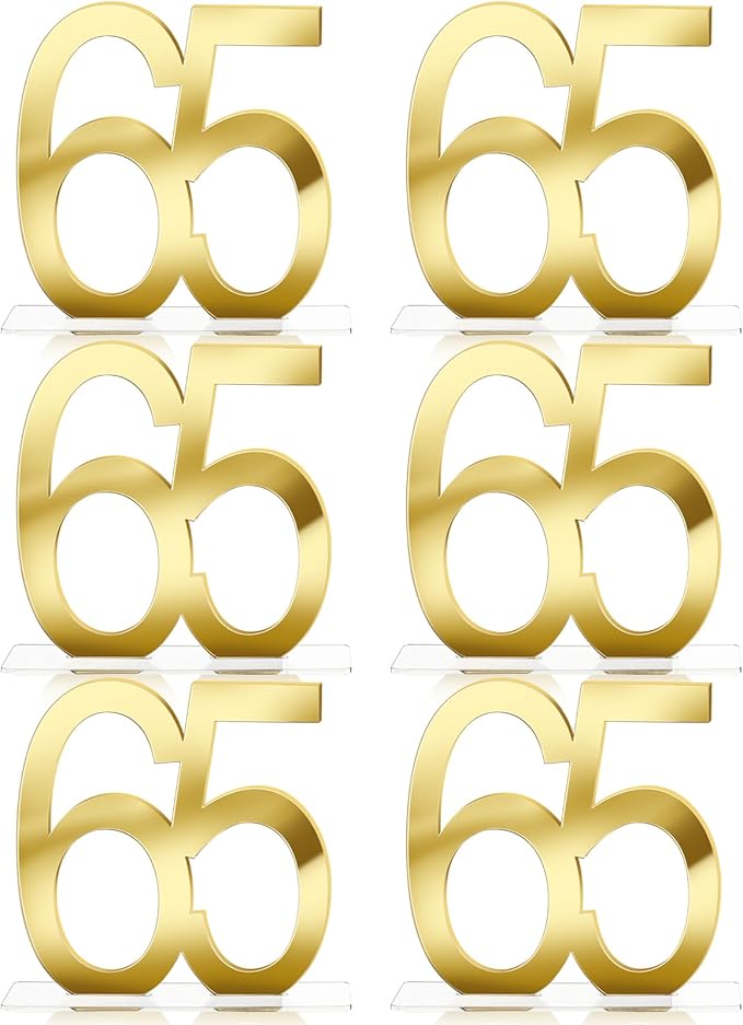Threehoney Mirror Gold 65th Birthday Decorations for Men and Women Acrylic Anniversary Decorations Table Numbers Centerpieces for Birthday Party