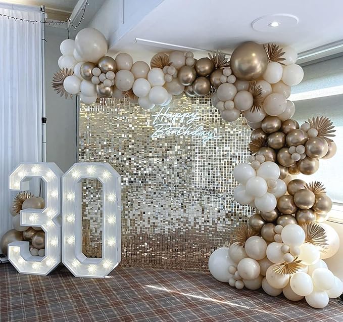 COKAOBE Light Gold Shimmer Wall Backdrop, 36 Pcs Square Sequin Shimmer Backdrop Panel, Photo Backdrops for Birthday, Anniversary, Wedding, Graduation & Bachelorette Party Decoration