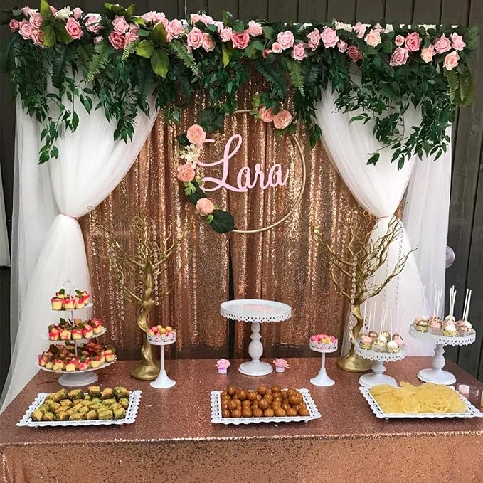 SquarePie 2 PCS 2x8ft Rose Gold Sequin Backdrop Curtains, Satin-Backed Shimmering Photo Booth Background, 2 Panels Narrow Real Sequin Drapes with 4" Rod Pocket for Party, Baby Shower, Doorway Decor