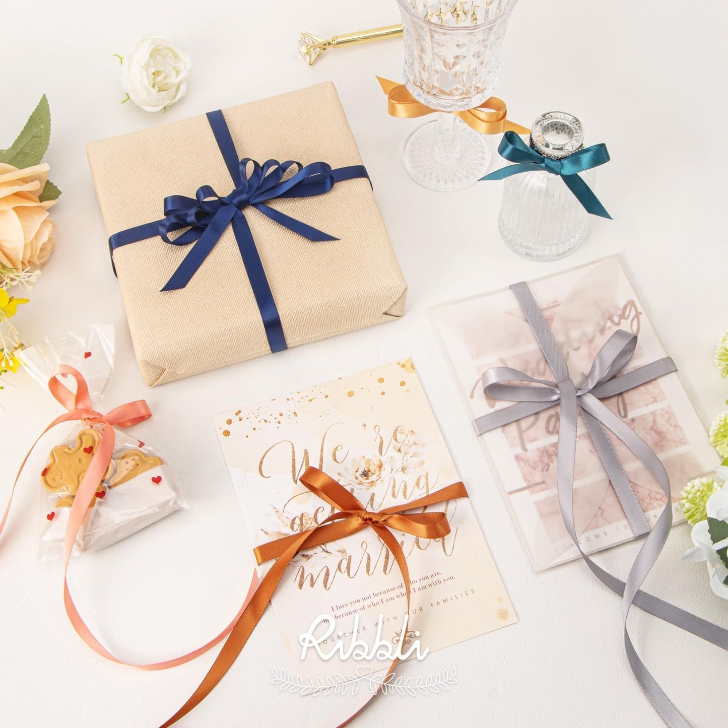 Ribbli Double Faced Teal Satin Ribbon,3/8” x Continuous 25 Yards,Use for Bows Bouquet,Gift Wrapping,Floral Arrangement