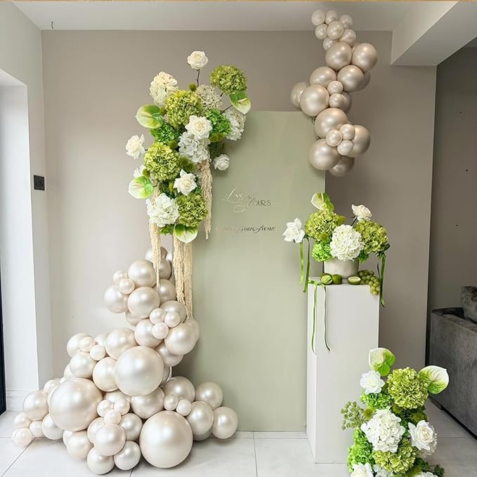 108Pcs Pearl White Double Stuffed Balloons Different Size, 18/12/10/5 inch White Pearl Ivory Balloons Garland Arch kit for Wedding Birde to be Engagement Birthday Baby Shower Decorations